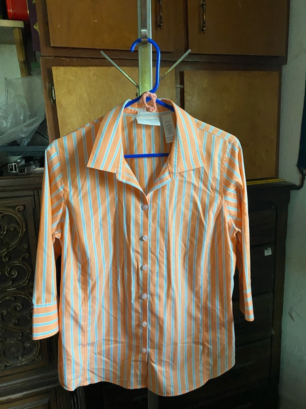 Liz Claiborne Peach and White Striped Cotton Shirt